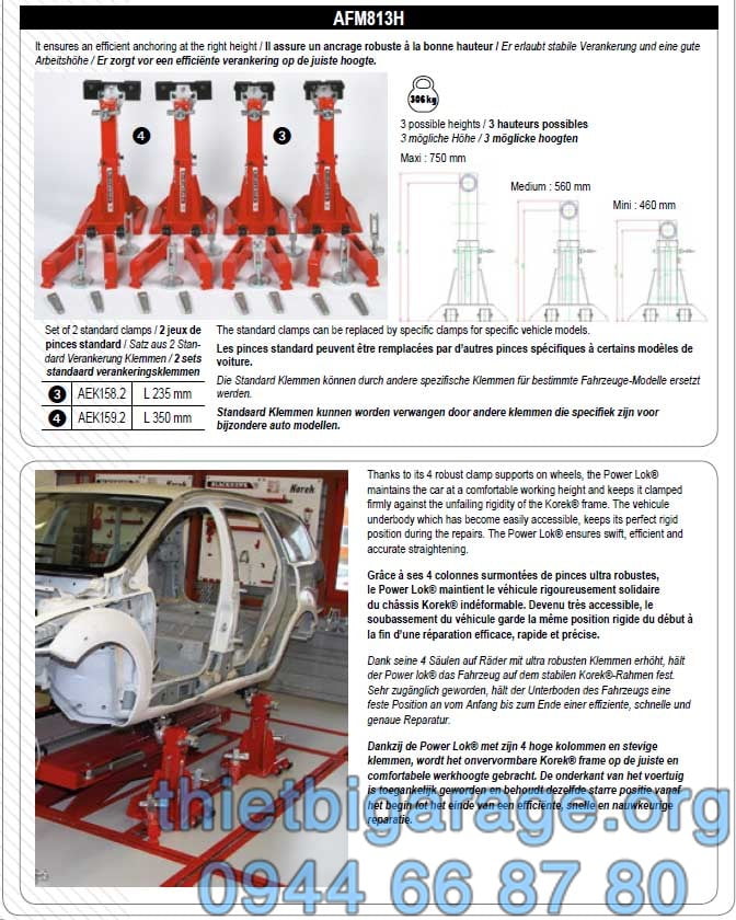 Bộ hãm sắt si xe vào khung kéo nắn xe tai nạn
